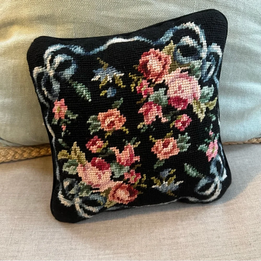 Vintage Needlepoint floral pillow